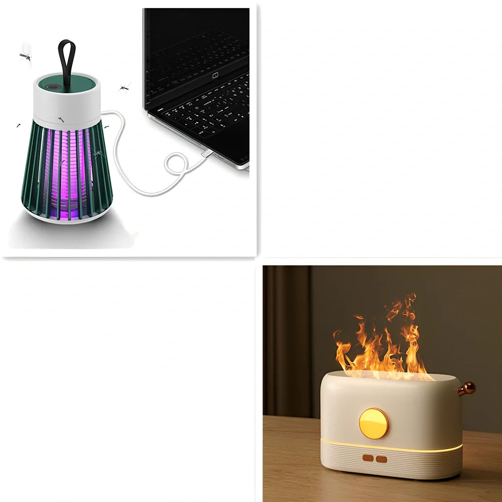 USB-powered desktop humidifier with simulation flame effect and 200ml water tank