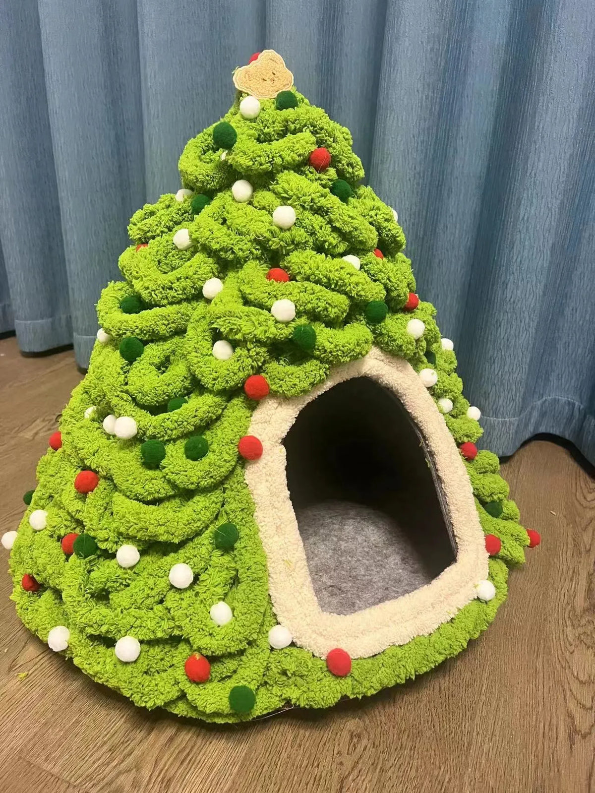 Grey felt cone-shaped cat house with tent design for indoor pets