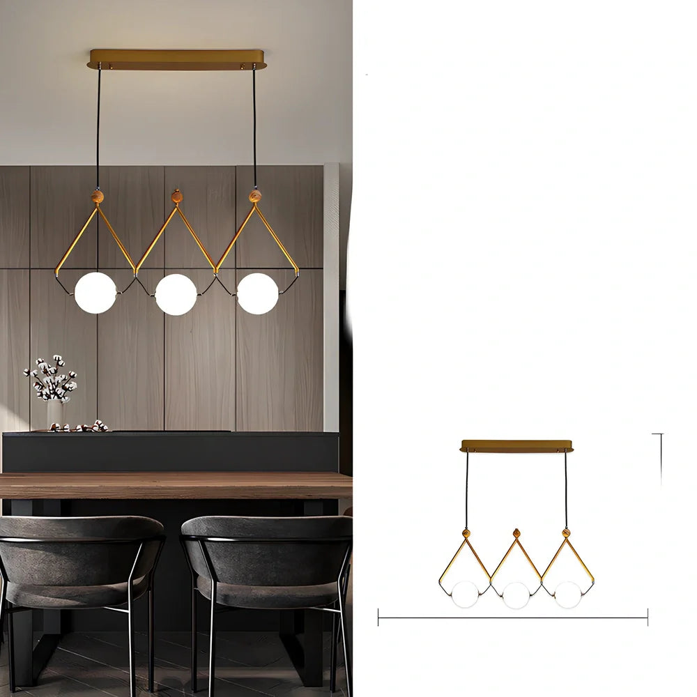 Multi-head LED pendant lamp with glass shades in black or gold, measuring 45-120cm diameter