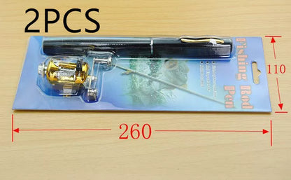 Telescopic drum pen rod fishing gear set for ice fishing in yellow color