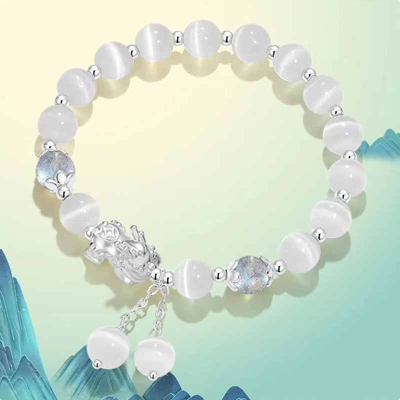 Natural Black Agate Crystal Bracelet Couple style handmade national wave design with 10mm grey moonlight and opal bracelet grey grey option colours for him her