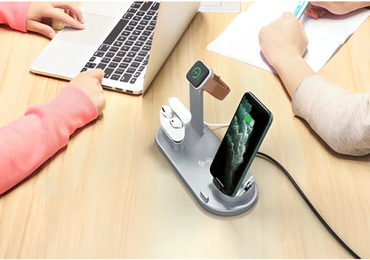 ChargingCastle™ 4-in-1 Qi Fast Wireless Charger Dock Station with 10W charging, 360-degree rotation, and silicone protection