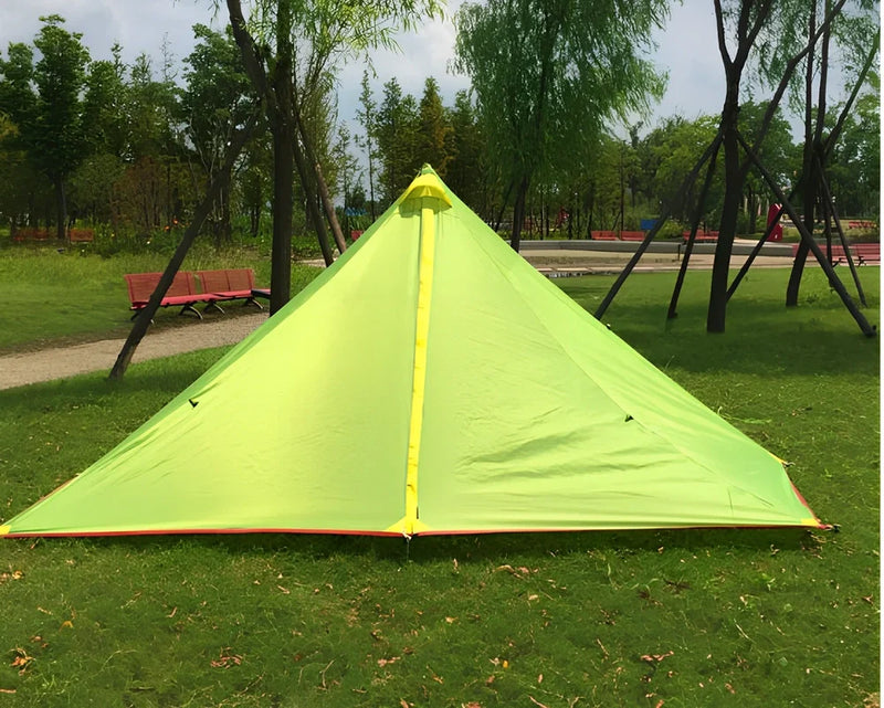 Poleless portable camping gold-shaped tent with 270x160x130cm dimensions featuring 2000-3000mm waterproof rating and double-layer construction for all-weather protection