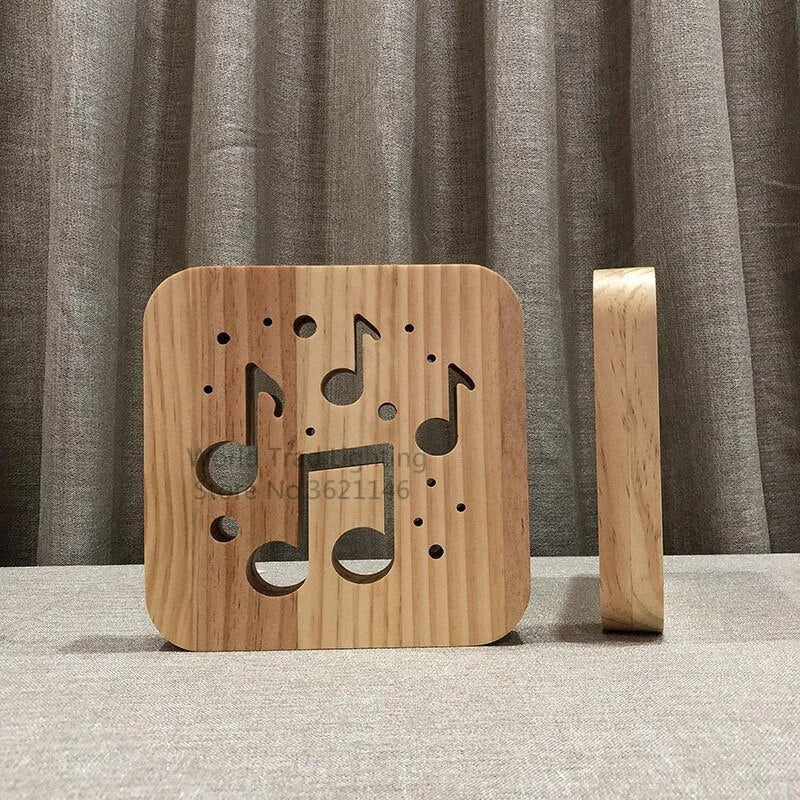 19cm square wooden LED atmosphere light with warm white illumination and USB cable connection