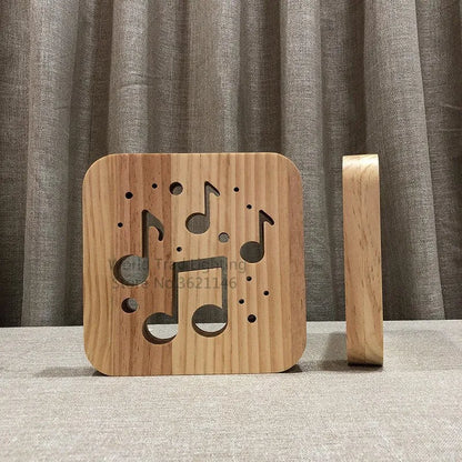 19cm square wooden LED atmosphere light with warm white illumination and USB cable connection