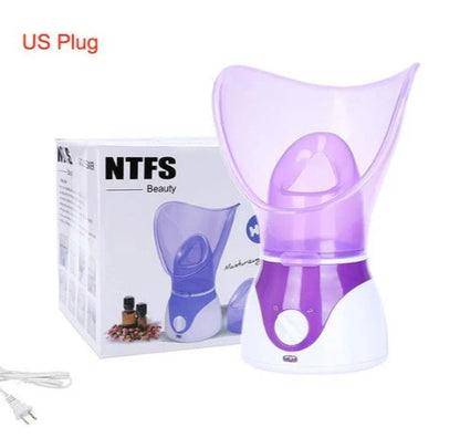 Purple facial steamer with dual conical cones for deep pore cleansing and nasal steam therapy