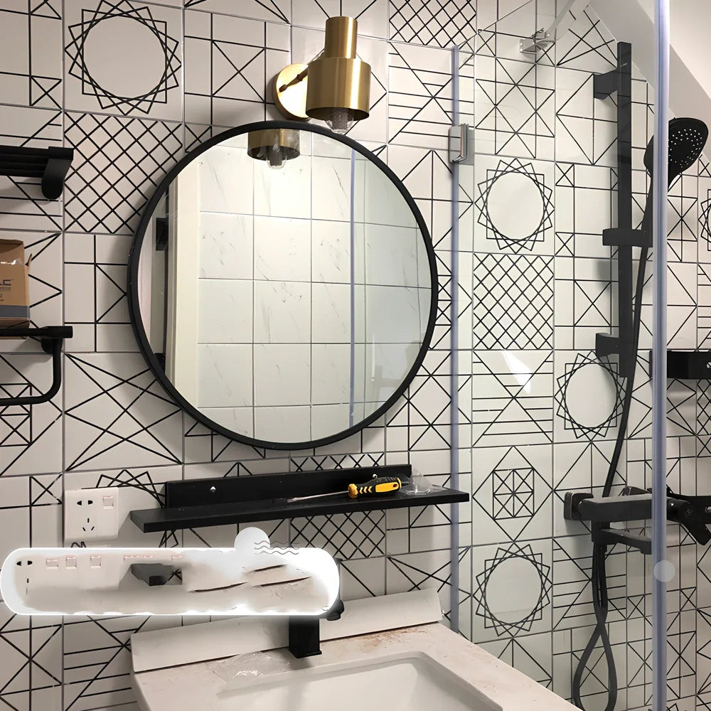 30cm round bathroom wall mirror with iron frame in black, white, or gold colour options