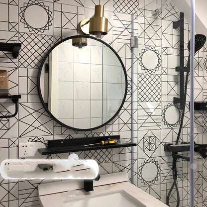 30cm round bathroom wall mirror with iron frame in black, white, or gold colour options