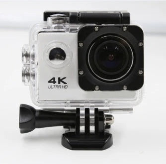 Rugged 4K waterproof action camera with wide-angle lens, perfect for outdoor adventures and water sports