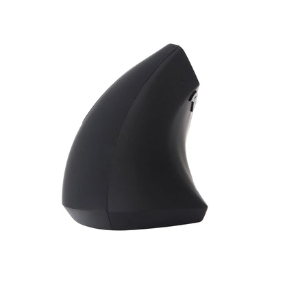 Black left hand vertical wireless mouse with DPI button, thumb buttons, 108g, 4.92 x 2.56 x 3.23 inches