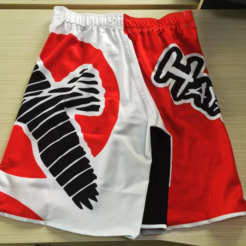 Lycra free kick fighting training loose shorts in black, red, and blue