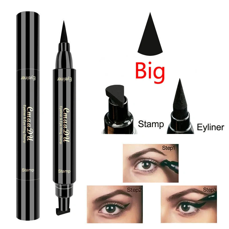 Dual-Tip Winged Eyeliner Stamp with Carbon-Black Pigment for Easy Application