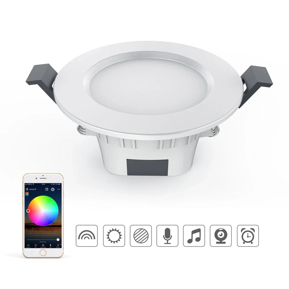 White smart Bluetooth ceiling light with embedded installation and smartphone control