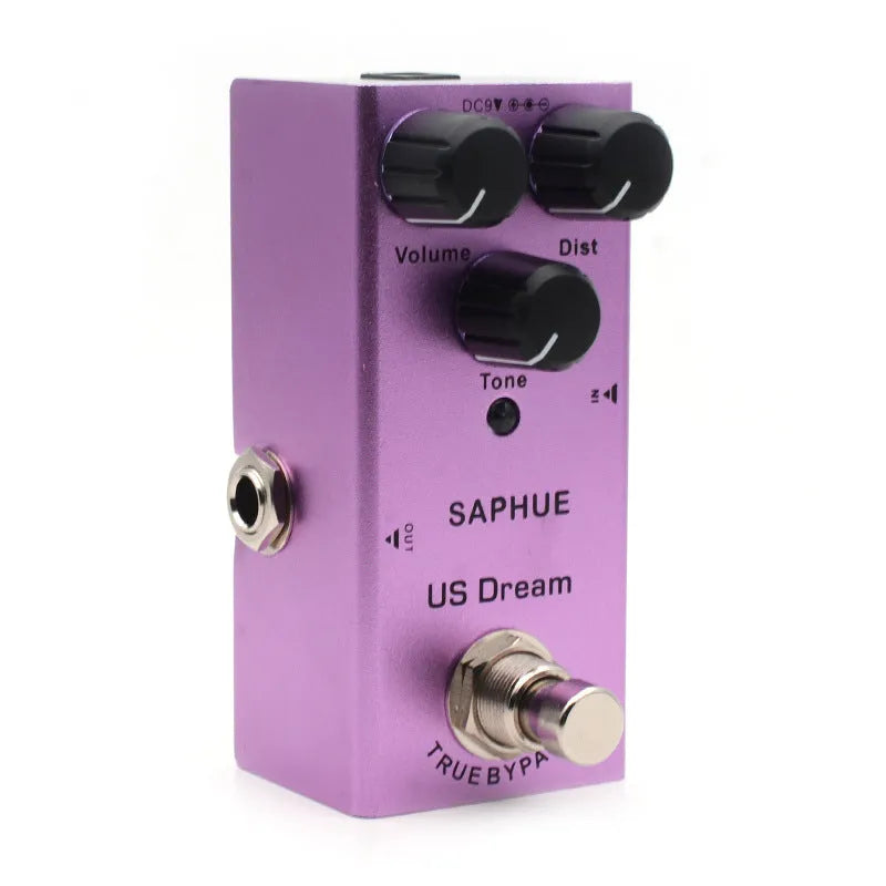 SAPHUE mini electric guitar effects pedal with aluminium alloy casing, true bypass, 1/4 inch jacks and 9V DC power