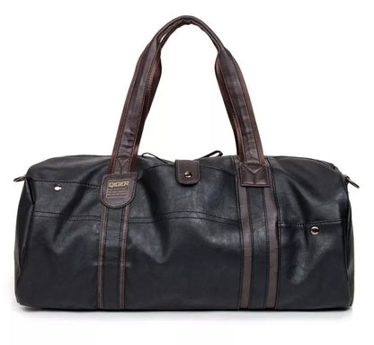 Portable Cylinder Leisure Travel Bag in blue, black, or brown with PU leather exterior