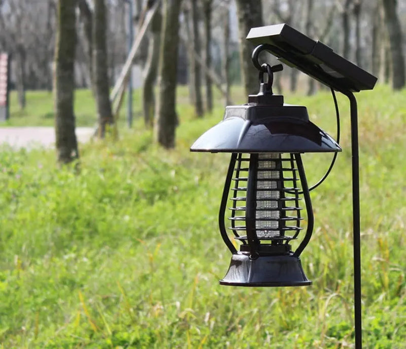 Solar mosquito lamp with rechargeable battery garden outdoor electronic insect killer mosquito repellent light featuring solar panel and AC/USB charging options white light purple two-way switch
