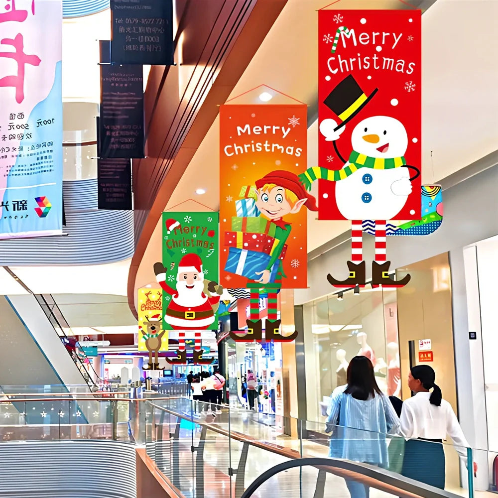 115x40cm Christmas cloth poster showing Santa Claus design in red for window decoration