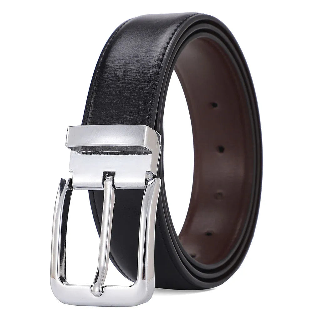 Men's brown leather belt with alloy buckle showing water drop embossed pattern