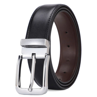 Men's brown leather belt with alloy buckle showing water drop embossed pattern