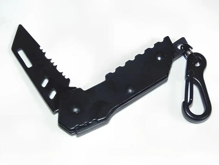 Black pocket folding knife with serrated blade, 85mm length, stainless steel handle