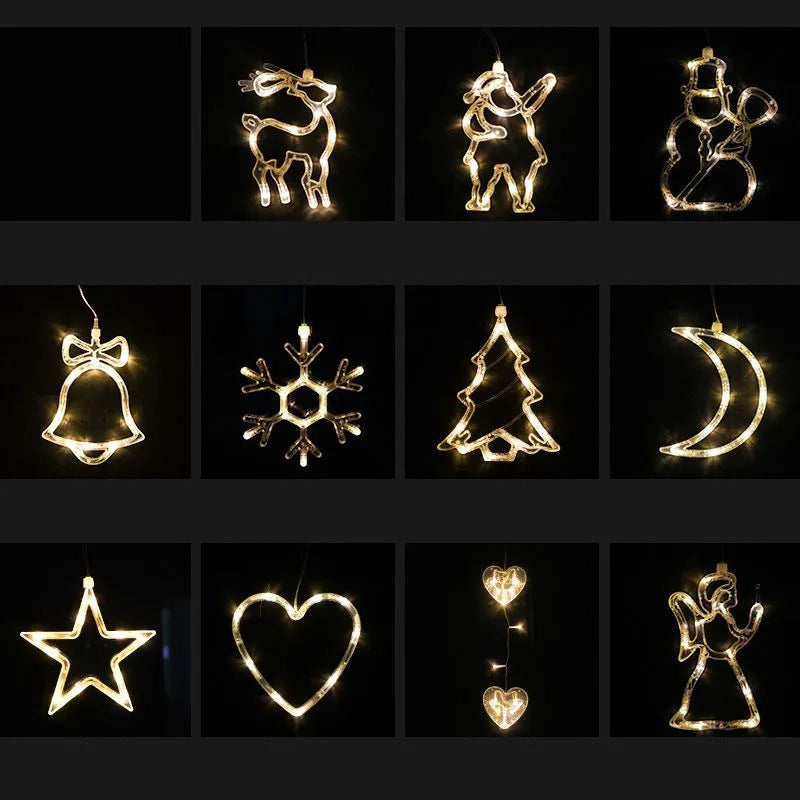 Battery-powered LED Christmas decorative light with suction cups in Santa Claus, elk, and snowman shapes