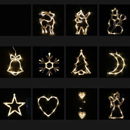 Battery-powered LED Christmas decorative light with suction cups in Santa Claus, elk, and snowman shapes