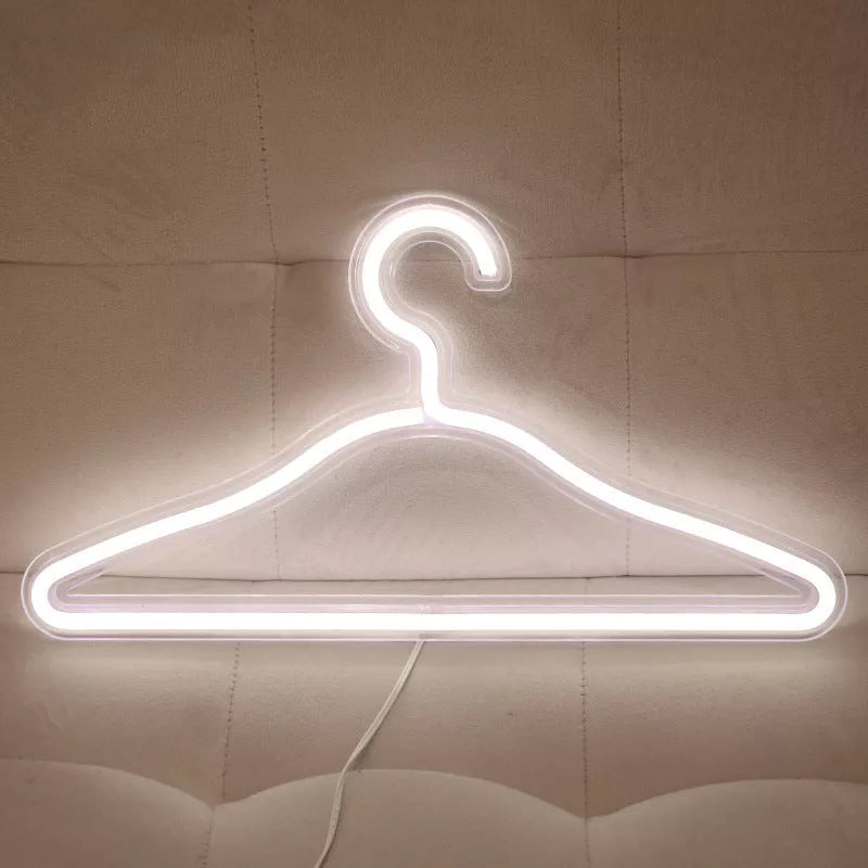 USB powered LED neon light clothes hanger with waterproof design in white, pink, and warm light options