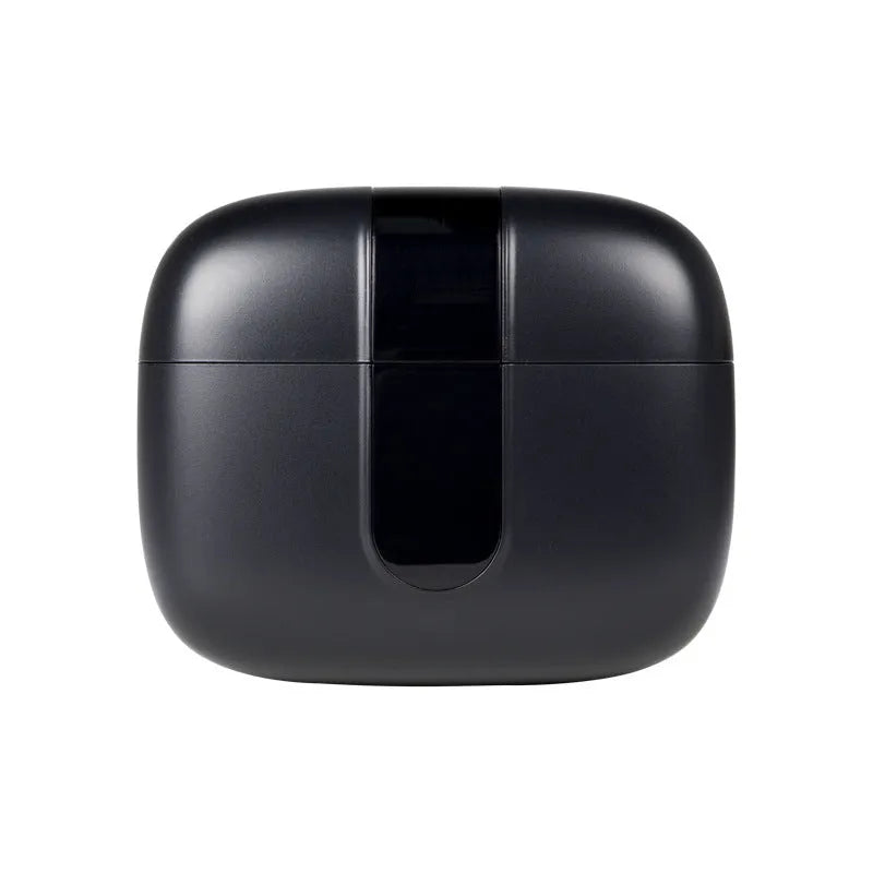 Jerry X08 black wireless earbuds in an open charging case showing a digital battery percentage display on the front.