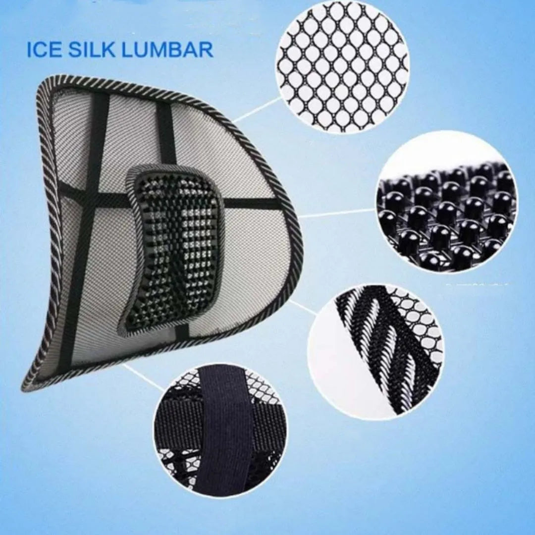 Black car lumbar support pillow with leather nail pattern and ventilation design measuring 41x39cm