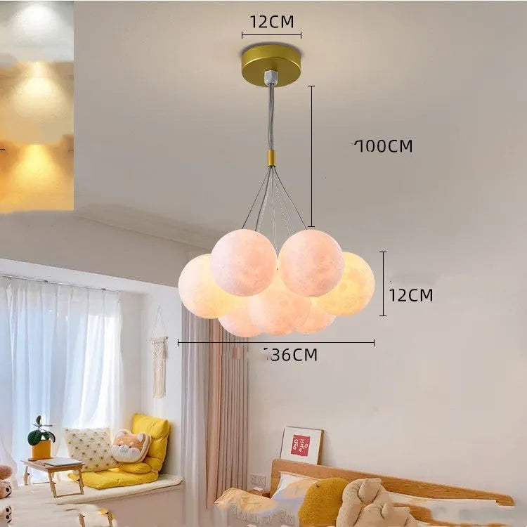 Nordic fish design bedroom chandelier with gold and black 12cm bubble lights and iron pendant construction