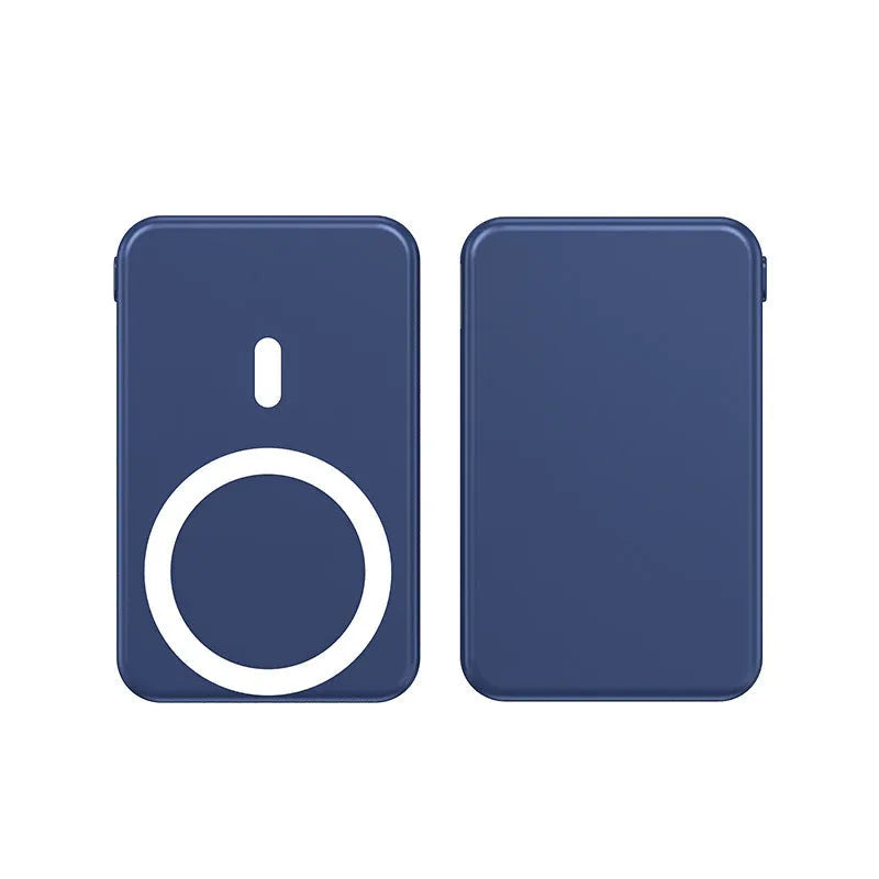 Ultra-thin 10000mAh magnetic wireless power bank in black, blue, or white, 15W fast charge for iPhone.