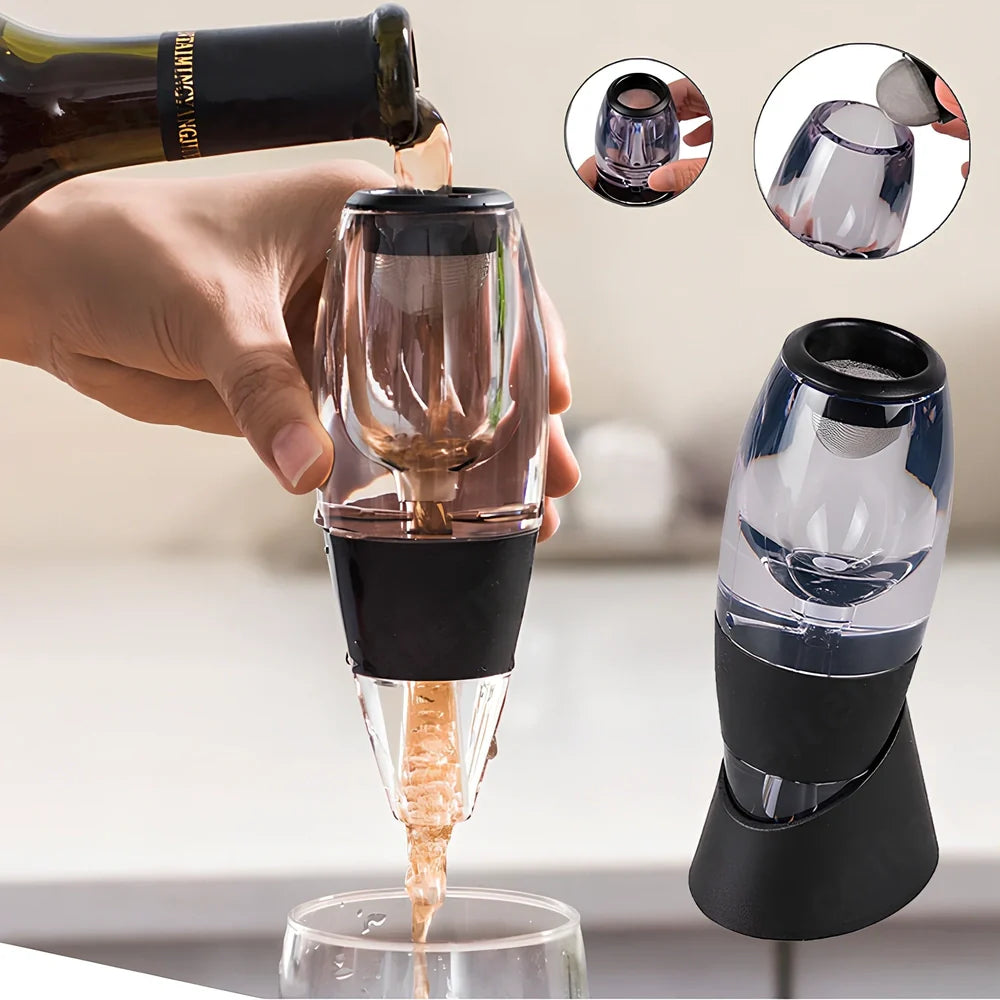Portable wine aerator pourer with AS plastic body, silica gel components, and sediment filter