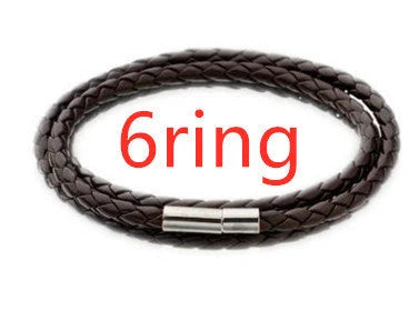 Personalized men's braided leather bracelet with stainless steel beads and custom name charm