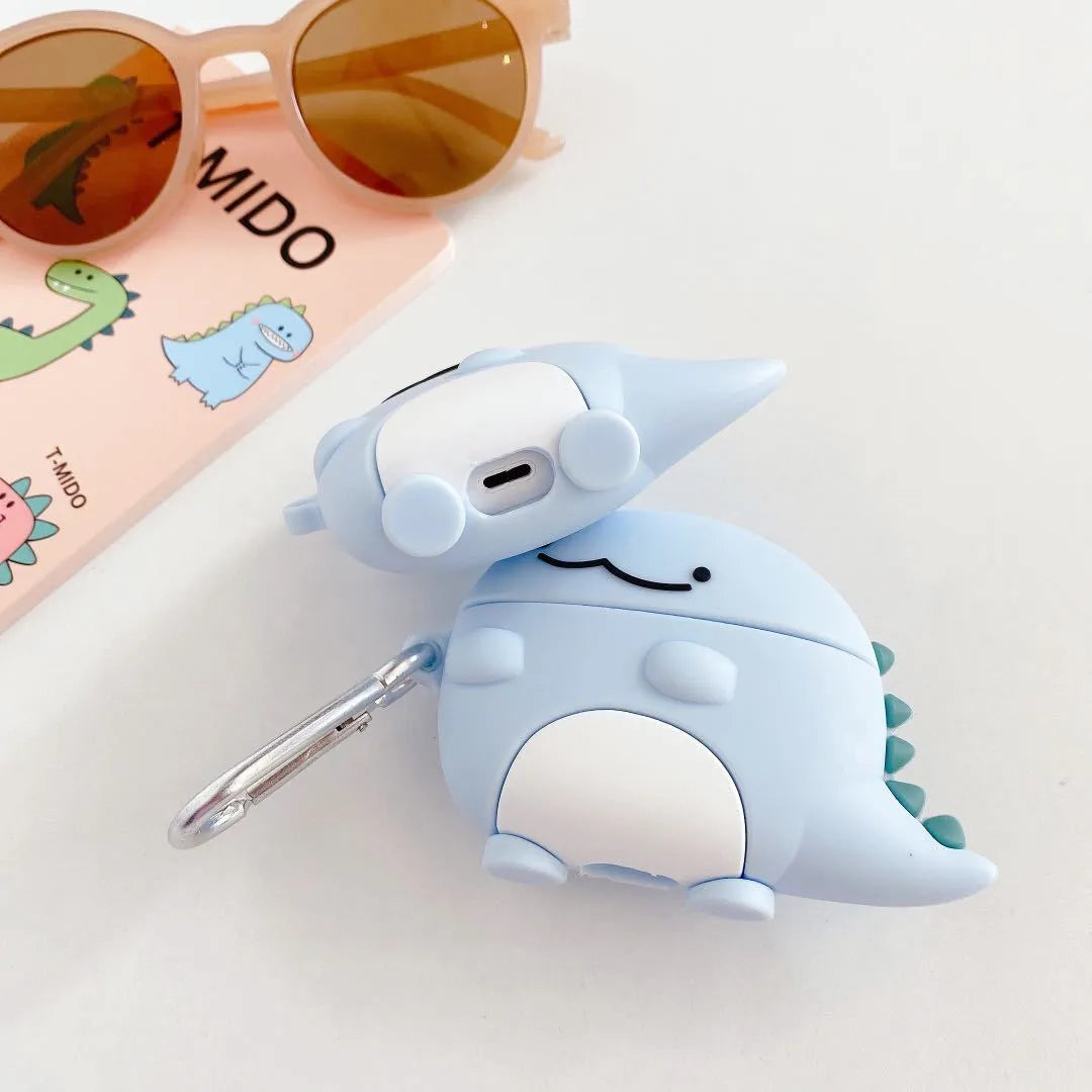 Blue silicone case for Apple AirPods featuring a cute baby dragon design.