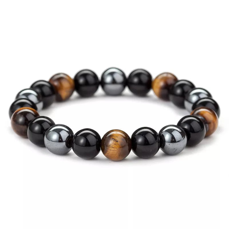 Hand-woven Tiger Eye Stone Bracelet in natural stone, sizes 8mm and 10mm