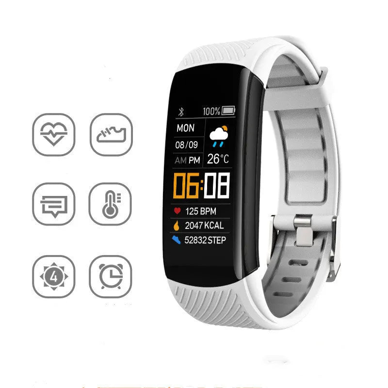 Adult sports silicone pedometer bracelet in various colours with 0.96-inch screen for step counting and sleep monitoring