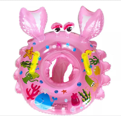 Cartoon crab inflatable swimming ring for children in blue and pink
