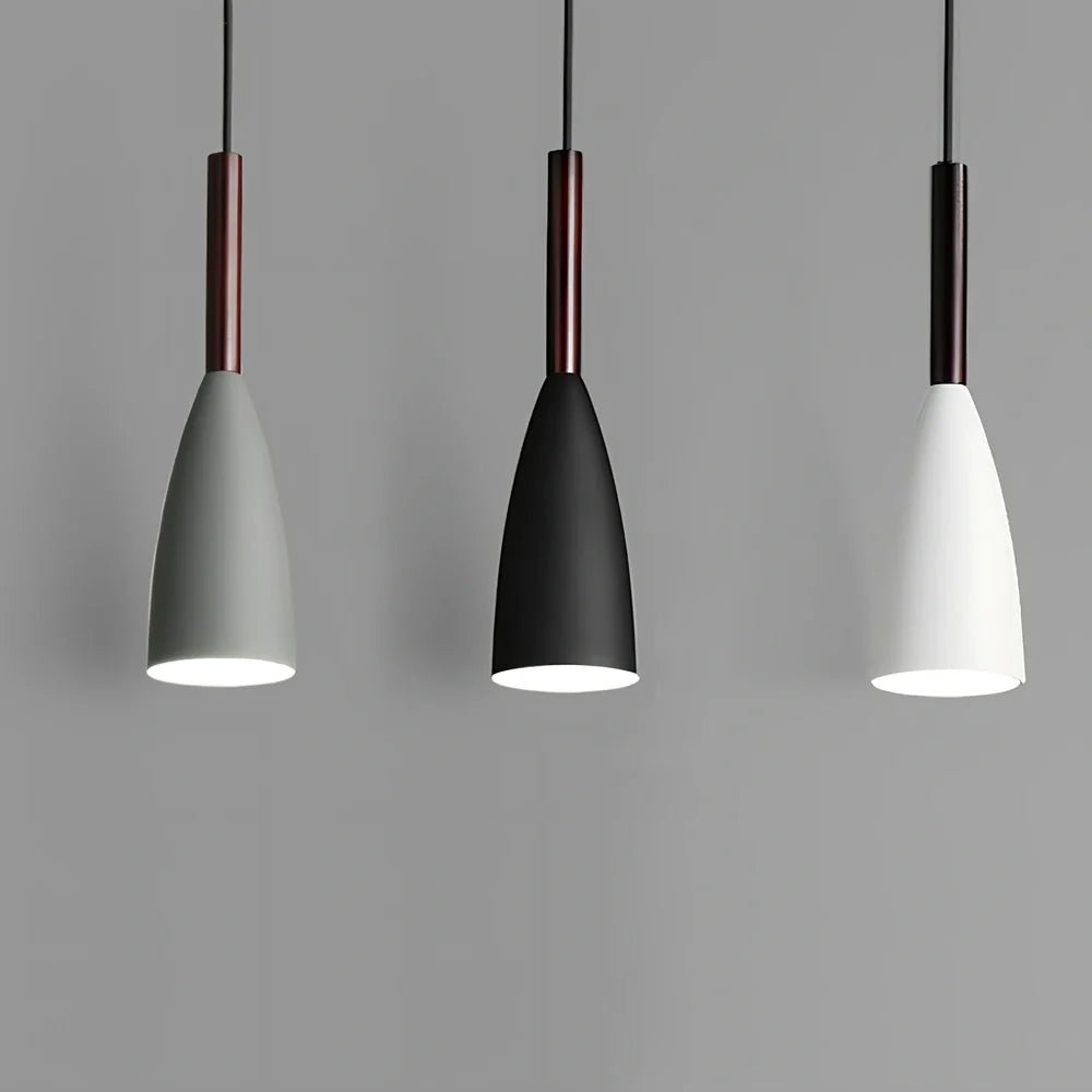 Nordic pendant light with adjustable suspension in black, grey, green, or white with aluminium construction