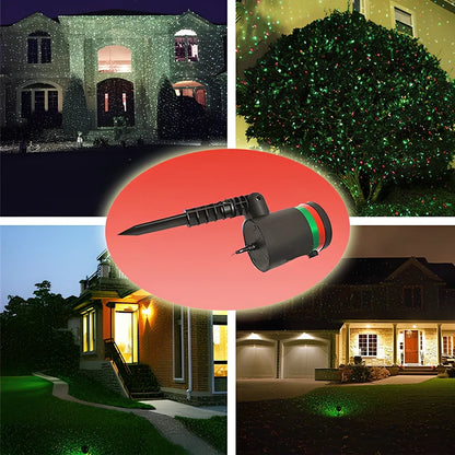 Black Christmas projection light with starry laser pattern on brick wall, 13.5cm unit with 29cm handle