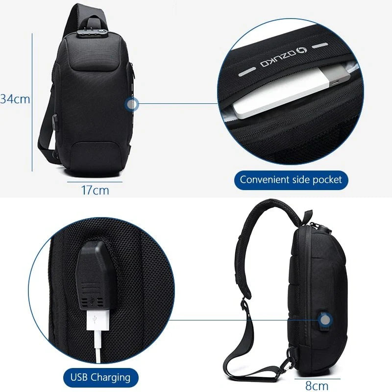 Multifunctional Anti-Theft Waterproof Chest Bag with USB in various colors