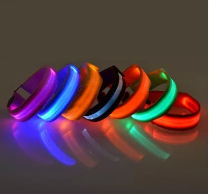 LED Illuminated Arm Band for night running safety with adjustable fit and multiple colors
