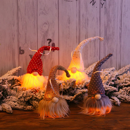 Handmade Swedish gnome Christmas decoration with warm LED lighting and snowflake details