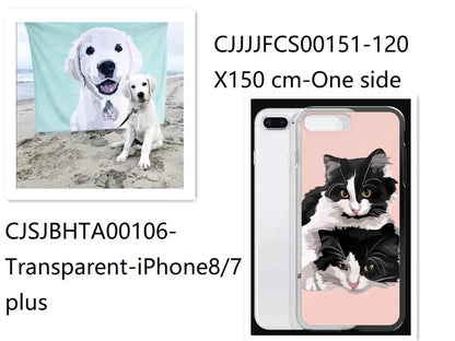 Custom flannel blanket with personalised design beside matching transparent TPU phone case