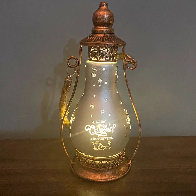 New Chinese style glass LED oil lamp ornament in red, hanging as a Christmas decoration.