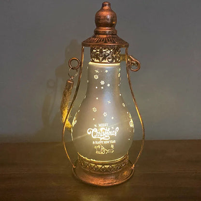 New Chinese style glass LED oil lamp ornament in red, hanging as a Christmas decoration.