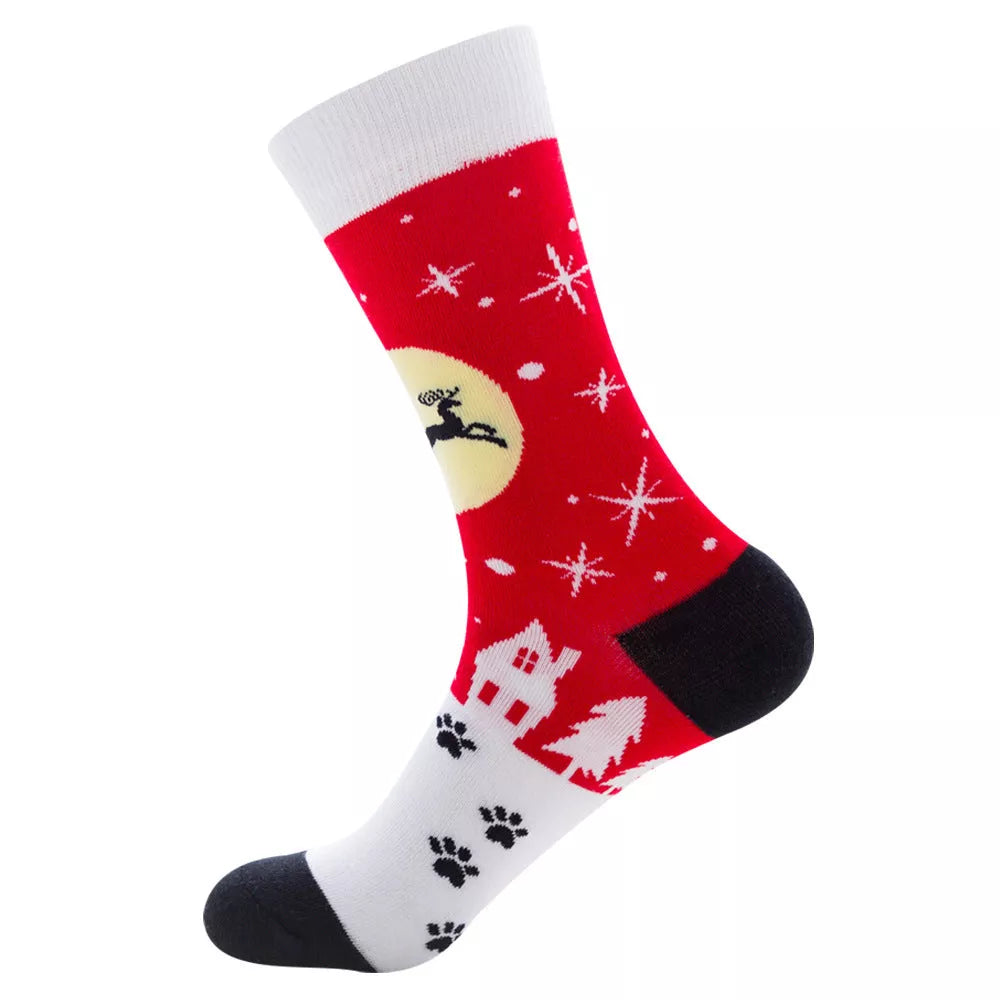 Christmas Tree Snow Elk Gift Cotton Happy Socks with antibacterial feature