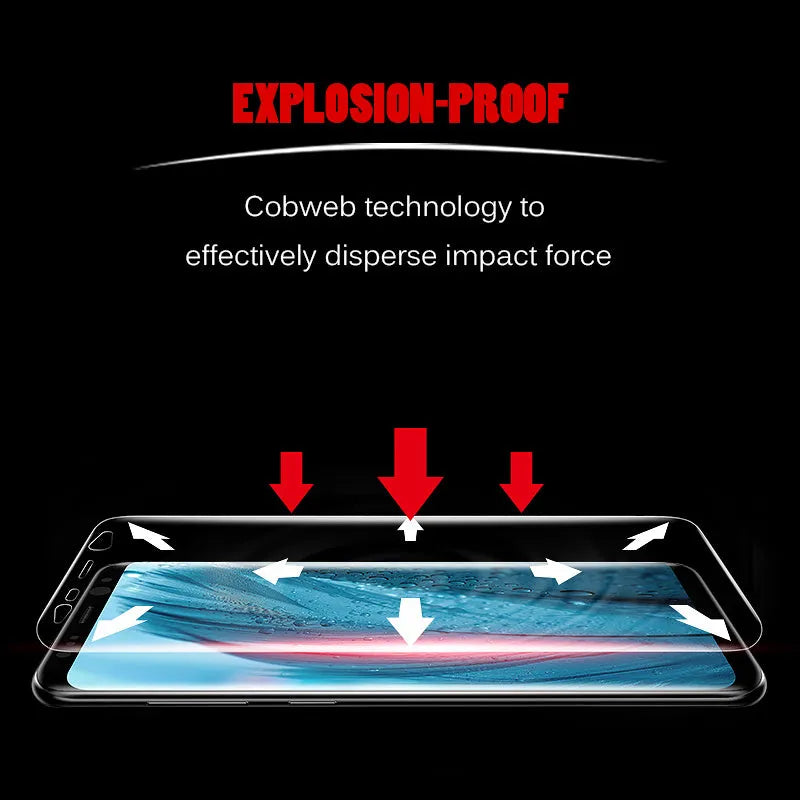 Curved phone protector for Samsung with matte finish and hydraulic film technology on purple packaging