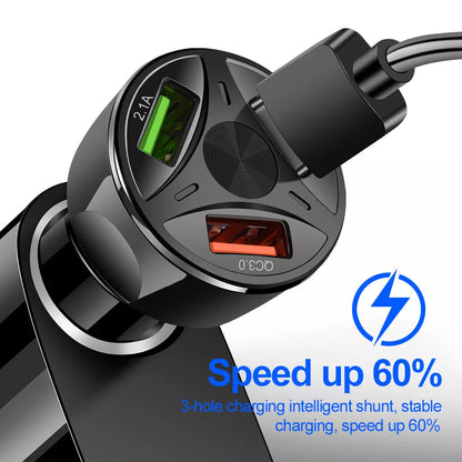 QC3.0 USB car fast charger in black and white with smart IC protection