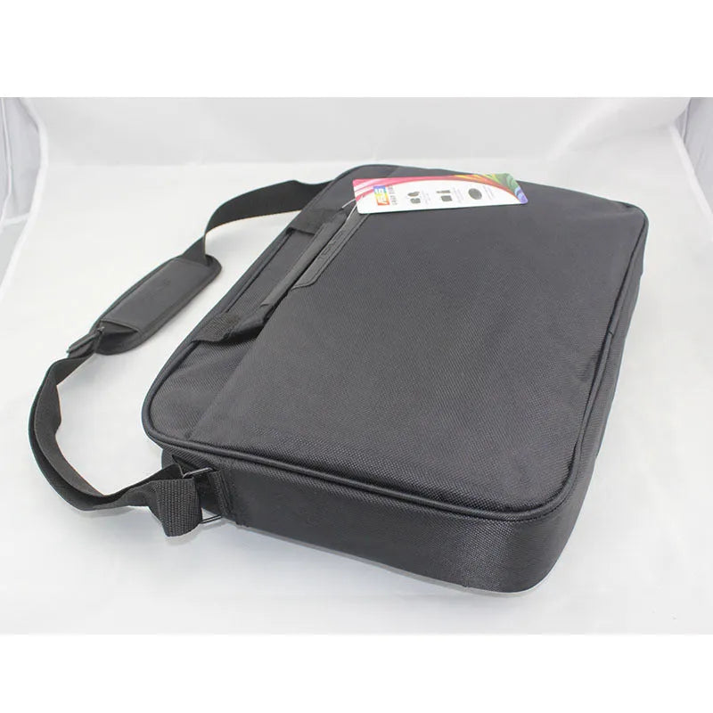 Black 15.6 inch nylon laptop shoulder bag with zipper and computer pocket