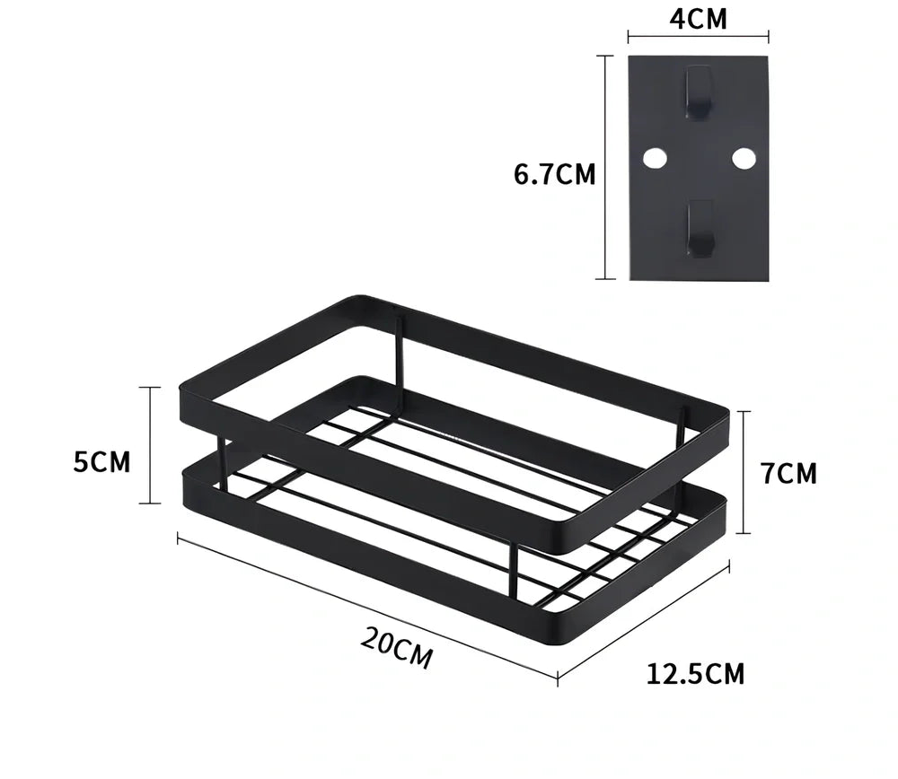 Metal kitchen wall storage shelf holding spice containers and pepper seasoning sprayers in six size options from 20cm to 50cm